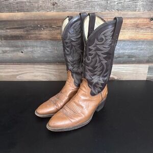Dan Post Mens Two Tone Leather Western Cowboy Boots Tan Brown Pointed Toe Size 9
